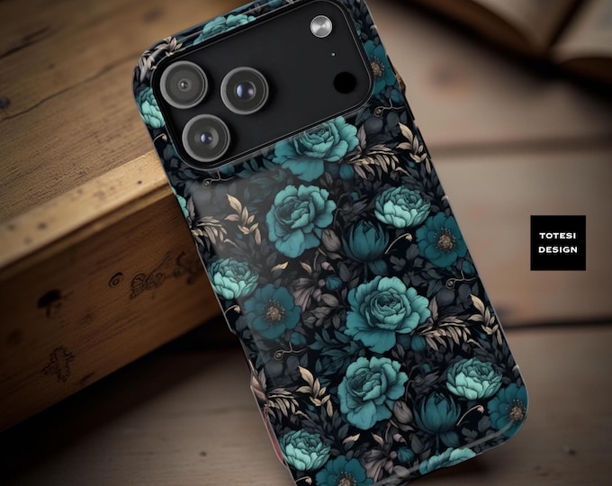 Teal Floral MagSafe iPhone Case: Dark Academia Tough Phone Cover