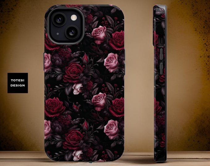 MagSafe iPhone 16 Dark Academia floral goth aesthetic -dual layer sturdy phone case 13 14 15 Pro Max Plus Mini| birthday gift her