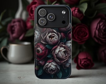 Moody Goth Dark Floral iPhone Case, Winter Bloom Magnetic Phone Cover