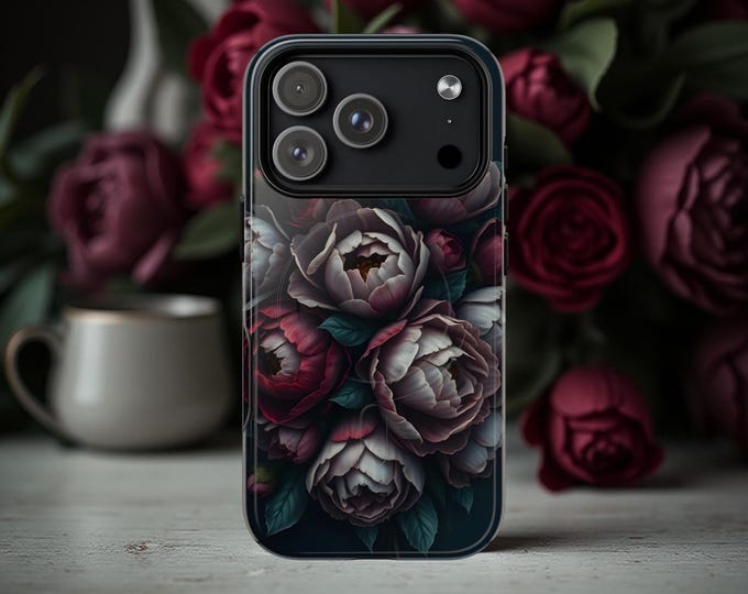 Moody Goth Dark Floral iPhone Case, Winter Bloom Magnetic Phone Cover