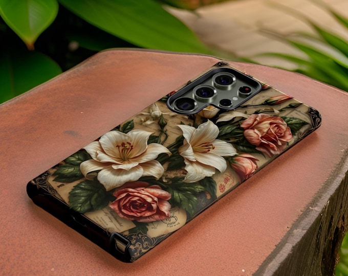 Phone Cases, Vintage Floral iPhone Samsung Art Nouveau Glossy Matte, Birthday Gift Mom Friend, Tough Protective Cover, Unique Custom Case,