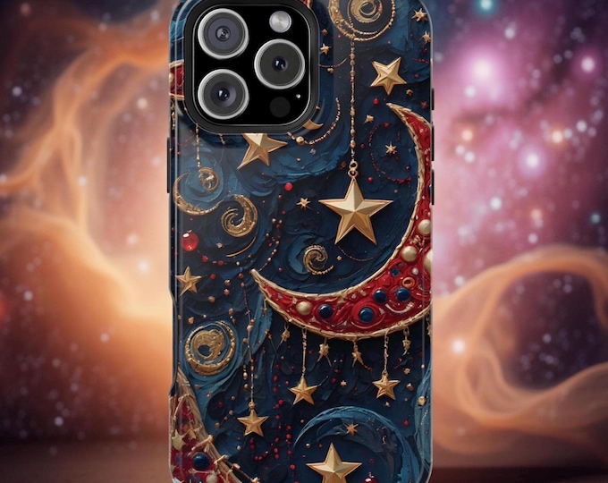 Celestial iPhone MagSafe Case: Stars & Moon Art, Sturdy Dual-Layer Protection