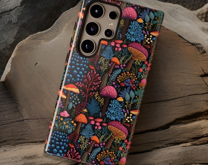 Fantasy Mushroom Garden Tough Cases, Cute Sturdy Phone Covers, iPhone Samsung Google Pixel Cases