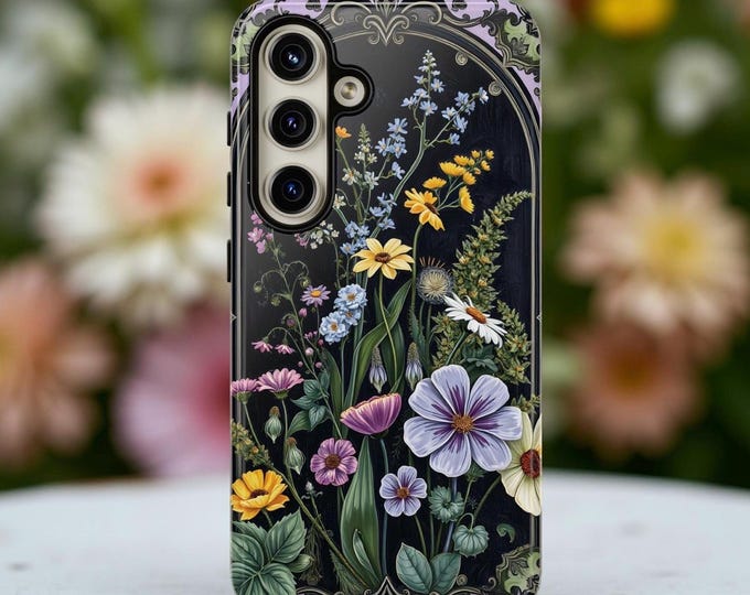 Dark Floral Wildflower Boho phone case | Art Nouveau Flowers, Vintage Tough Case