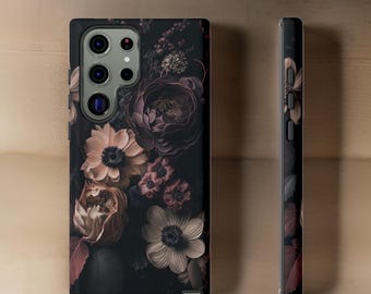Dark Floral Gothic Phone Case: Samsung S25 S24 S23 S22, Tough & Sturdy