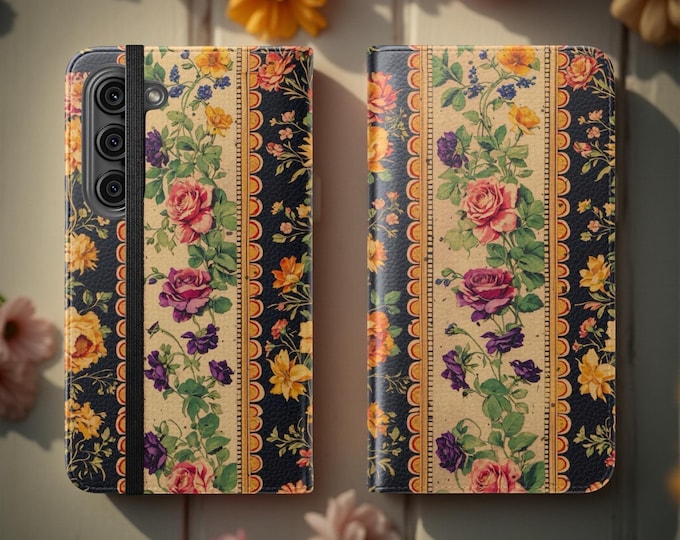 Vintage boho floral Wallet phone case, Dark Moody Floral Bouquet, iPhone 16 15 14 13 Pro Max Plus, S25 S24 S23 S22 Plus Ultra, Preppy