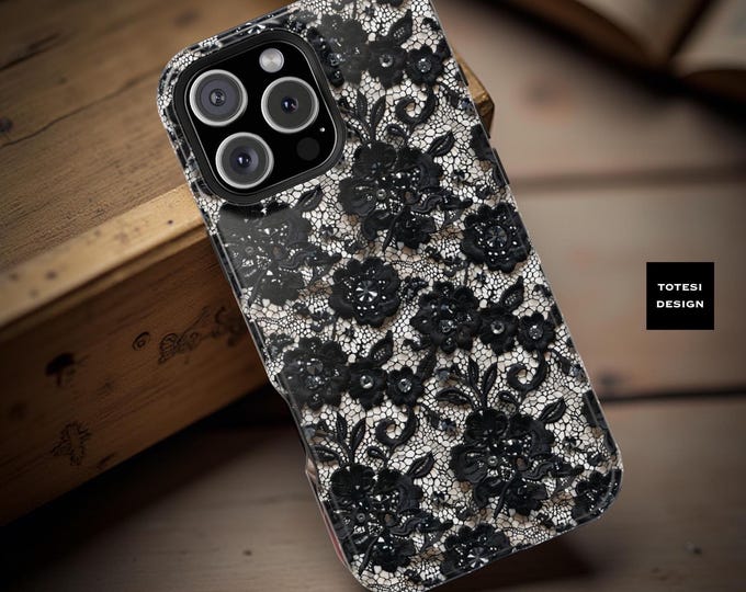 Black Lace MagSafe iPhone 16 17 Pro Max Air Case: Goth Romantic Floral Cover
