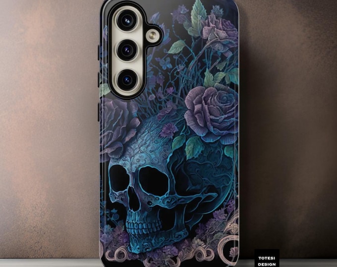 Gothic Skull Roses, iPhone Samsung Galaxy tough phone cases S24 S23 S22 S21 Plus, Ultra| 16 15 14 13 12 11 Pro Max Plus Glossy or Matte