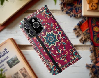 Ornate Persian Art Wallet Phone Case | Cardholder Stand iPhone Samsung