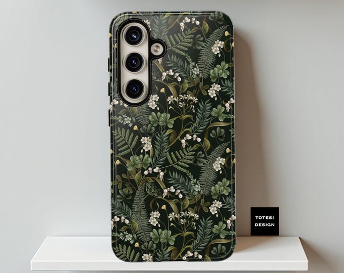 Green nature ferns iPhone 16 15 14 13 Samsung S25 S24 S23 S33 Tough Case Magical forest, foliage, ferns, floral, botanical, green, nature