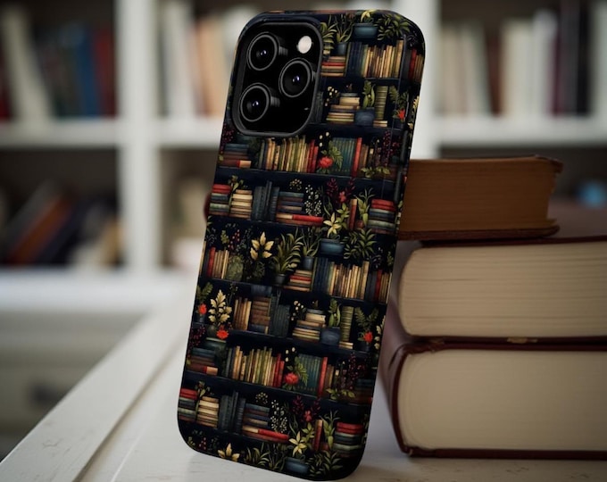 Bookshelf iPhone Case: Magnetic MagSafe Compatible, Book Lover Gift