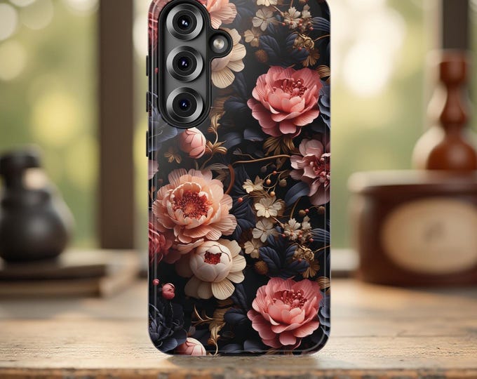 Floral Phone Case, Dark Academia Aesthetic, Pretty Floral Gift for Mom, iPhone Samsung S25 S24 S23 Plus Ultra Google, Birthday Gift