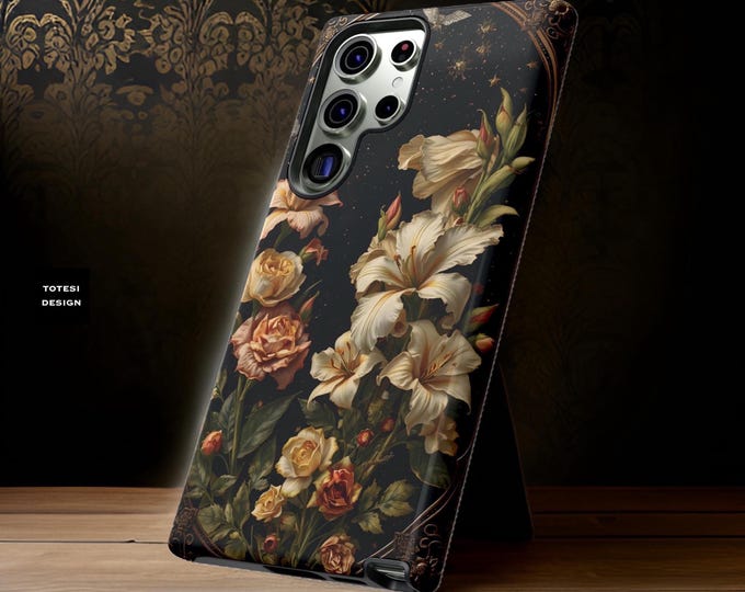 Phone Cases Women, Dark Academia Vintage Floral iPhone Samsung Art Nouveau, Birthday Gift Mom, Tough Protective Cover, Unique Custom Case,