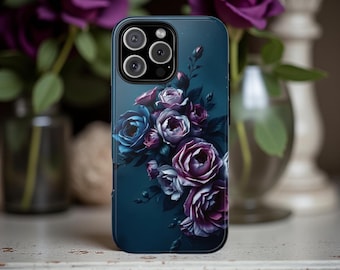 Dark Floral Phone Case | Moody Midnight Blue Roses, Tough Dual Layer