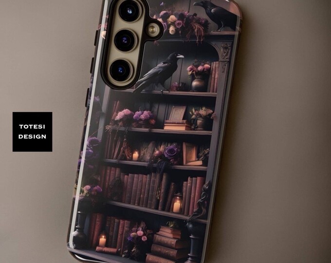 Ravens bookcase Gothic Samsung Galaxy phone cases | dark academia  glossy matte | S24 S23 S22 S21 S20 Plus Ultra | book goth lover gift