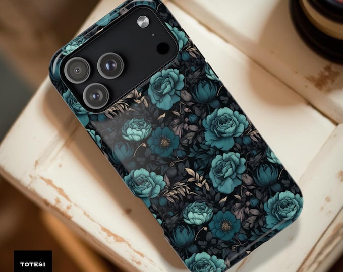 Teal Floral iPhone Case: MagSafe Compatible, Dual Layer Protection