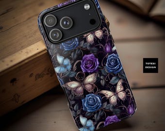 Dark academia floral moths magical  tough phone case Samsung Galaxy, iPhone Google cases