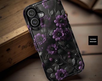 MagSafe iPhone  Black berry purple dark floral gothic iPhone  tough cases 17 16 15 14 13 12