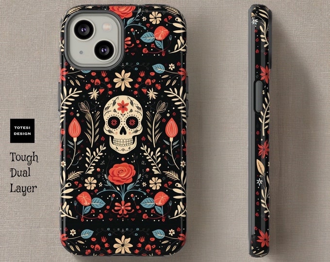 Cute Black Sugar Skull Goth Aesthetic | iPhone 15 14 13 12 11 Tough Case | Glossy or Matte