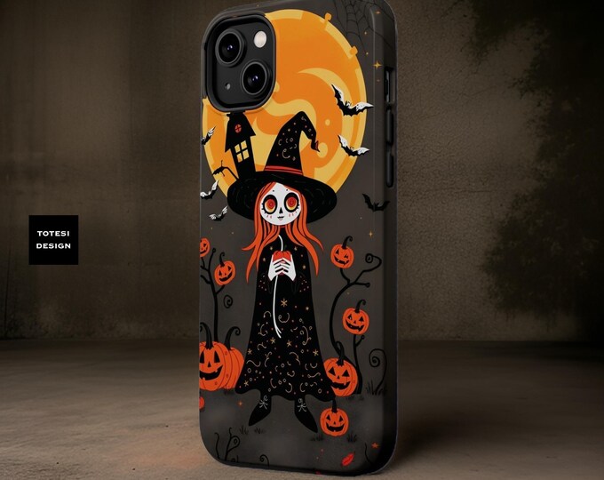 Whimsical Halloween MagSafe iPhone 16 case Witch Pumpkin cute aesthetic dual layer tough phone case 13 14 15 Pro Max Plus Mini| Fall gifts