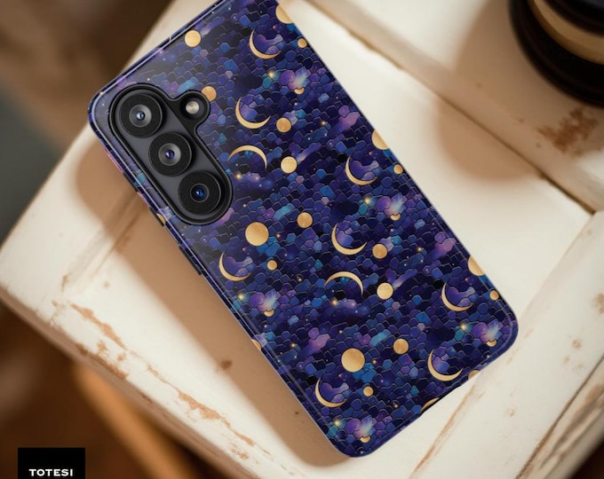 Celestial Moon iPhone Samsung S26 ultra Case | Dual Layer Protective Galaxy Night