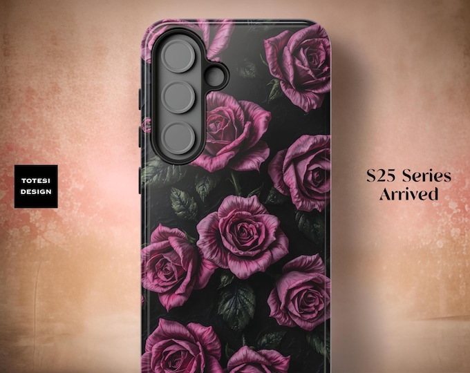 Dark academia moody pink floral Samsung Galaxy S25 S24 S23 S22 S21 Plus | glossy matte | iPhone 16 14 13 12 11 Pro Max Plus