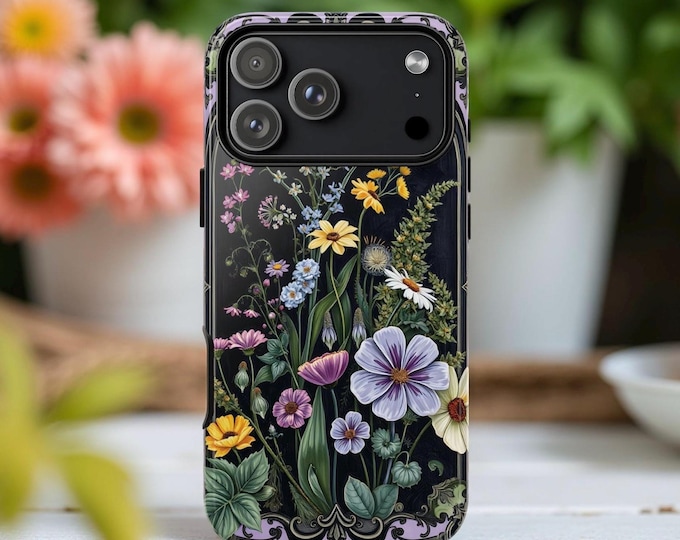 Dark Floral Wildflower Boho iPhone Case | Art Nouveau Flowers Vintage Tough Case