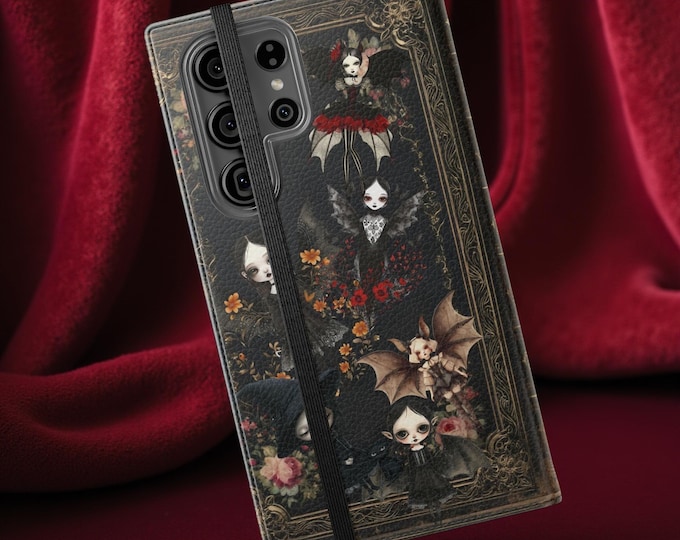 Gothic Dolls Faux Leather Phone Wallet: Bookish Halloween Phone Case