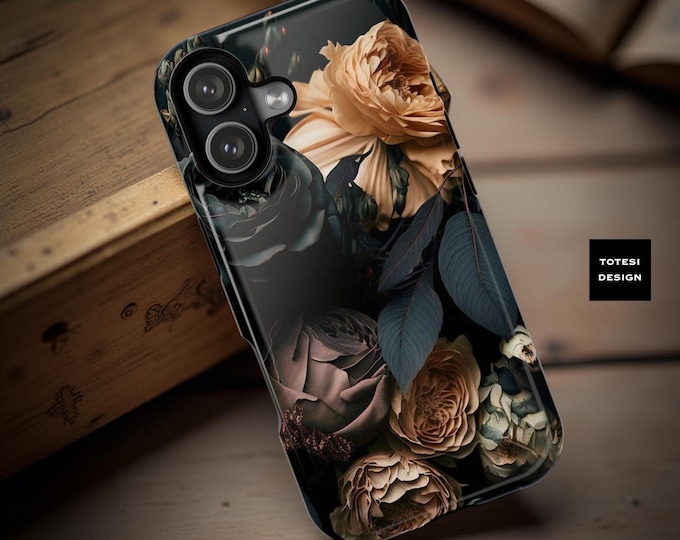 Dark Floral Academia iPhone Case: MagSafe Compatible, Sturdy Dual Layer