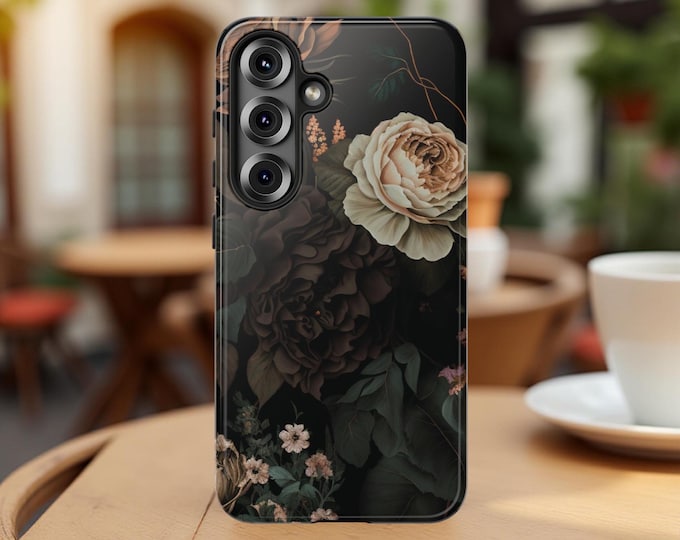 Phone Case, Dark Moody Floral iPhone Samsung Google Cover, Chic Botanical Accessories, Stylish  phone  Protection, Gift for Her