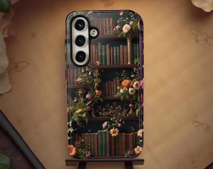 Book Worm Vintage bookshelf floral aesthetic tough phone cases