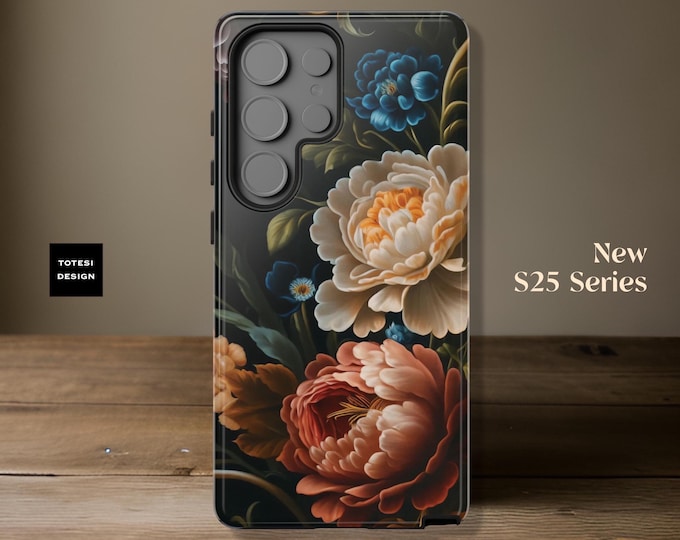 Phone Case, Dark Moody Floral Vintage Art Samsung Galaxy Tough Case, Glossy Matte, Tough Phone Cover for Women, S25 S24 S23 S22 S21, Gift