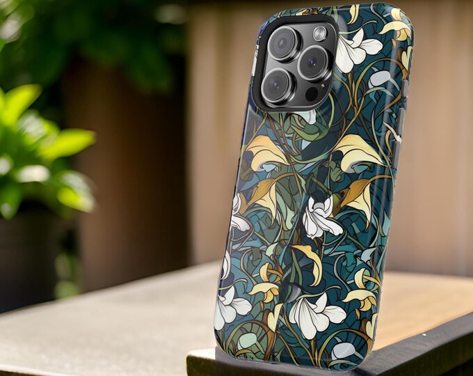 iPhone Case, Green Botanical Floral  Nature Art Nouveau Green MagSafe Magnetic Tough Cover, Birthday Gift, Tough Case Protective Phone Cover