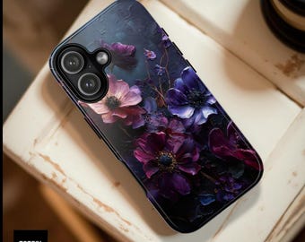 Dark Floral Academia Gothic Purple Flowers Phone Case | Dual Layer Sturdy