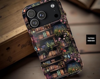 Floral Bookshelf iPhone Case: Dark Academia MagSafe Tough Case