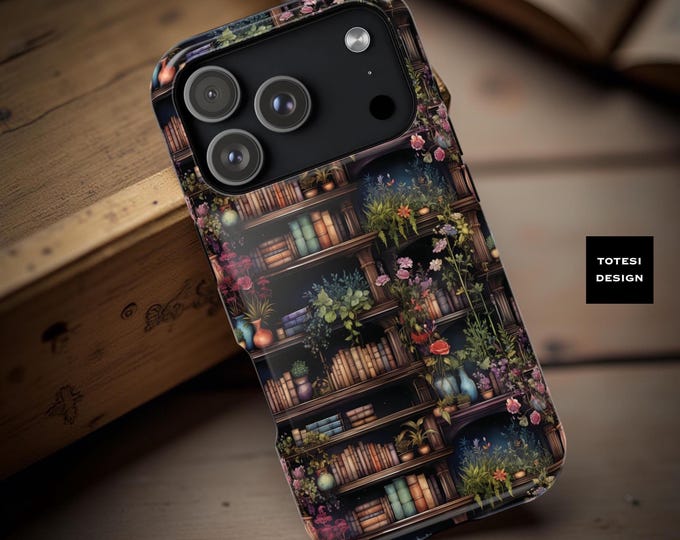Floral Bookshelf iPhone Case: Dark Academia MagSafe Tough Case