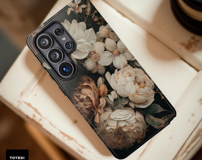 Dark Floral Academia Tough Phone Case: Gothic Samsung S26 S25, iPhone 17 16