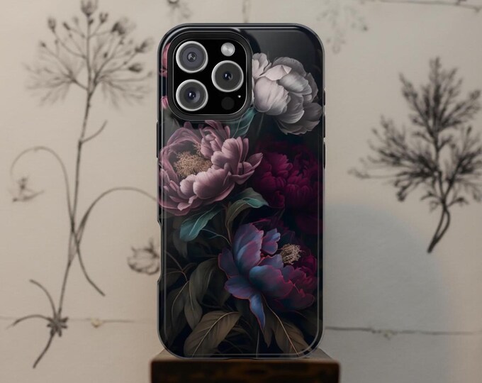 Dark Floral MagSafe iPhone Case: Victorian Gothic Botanical Peony