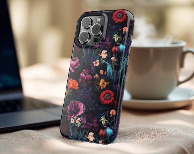 MagSafe Dark black boho iPhone tough case - 13 14 15 16 Pro Max, Pro, Mini, Plus | Glossy or Matte |