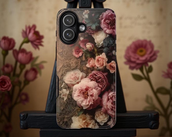 Pink Floral Art Phone Case: Romantic Vintage Tough Case