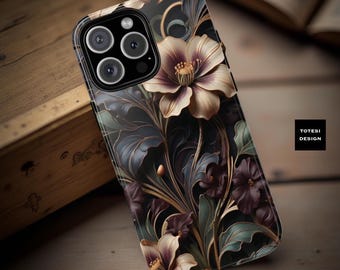 Dark Academia Floral Art Nouveau Samsung Galaxy phone case | S25 S24 S23 S22 iPhone 17 16 15  14 13 | dual layer
