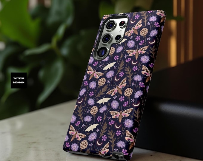 Purple Moth Tough Phone Case: Enchanted Cottagecore Design
