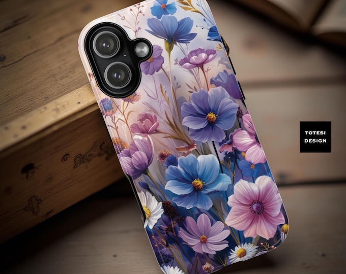 Wildflowers pink blue phone case pretty boho chic iPhone  Samsung Galaxy Tough Case