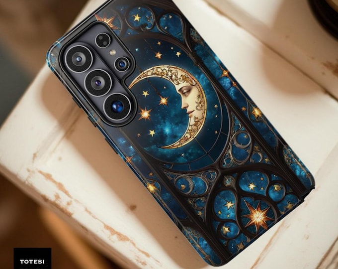Celestial Moon Dark Academia Tough Phone Case – Dual Layer Protective Cover