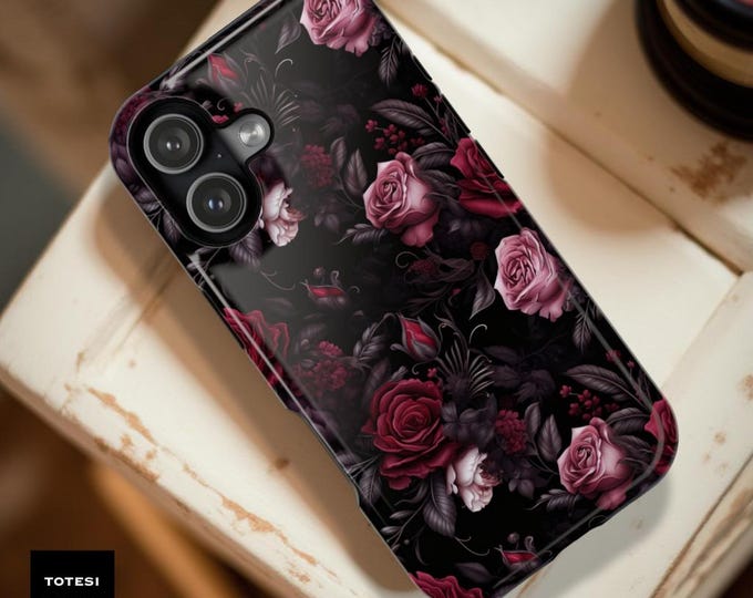 Dark Berry Roses iPhone MagSafe Case: Gothic Floral Tough Case