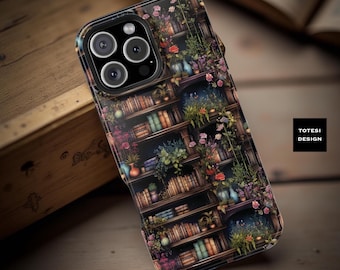 Floral Bookshelf iPhone Case: Dark Academia MagSafe Tough Case