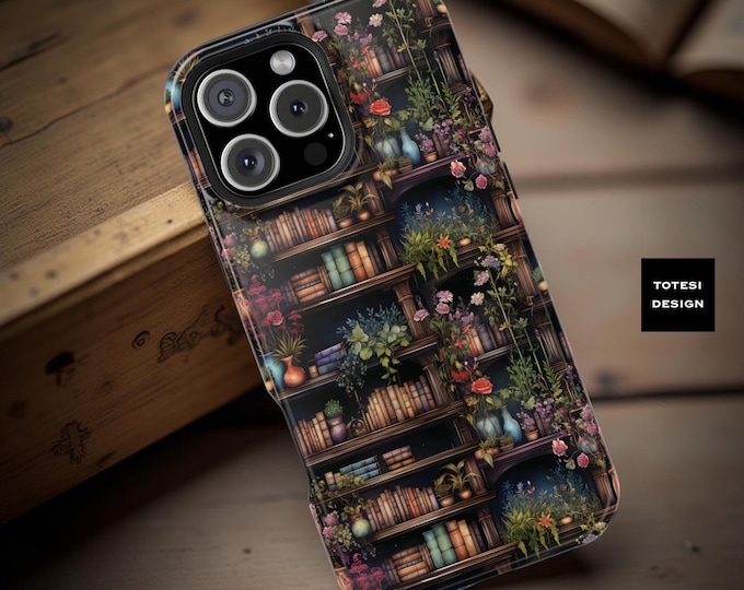 Floral Bookshelf iPhone Case: Dark Academia MagSafe Tough Case