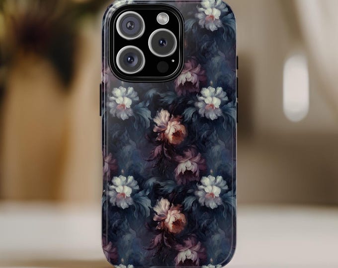 Goth Floral Samsung S25 S24 S23  Phone Case, Tough Cases, Moody Dark aesthetic Design, Impact Resistant Cover, Glossy Matte, iPhone 16 15