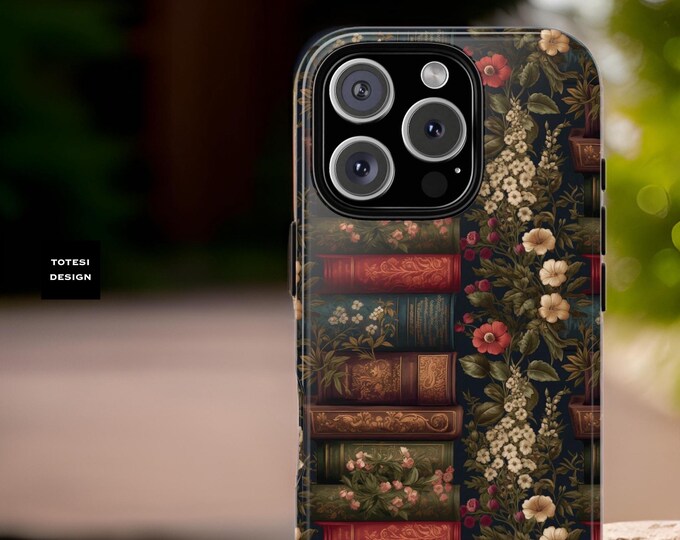 Dark academia old books tough phone case iPhone 16 15 14 13 12 11 Pro Max Plus Ultra |Victorian Floral Vintage Gothic |Glossy or Matte