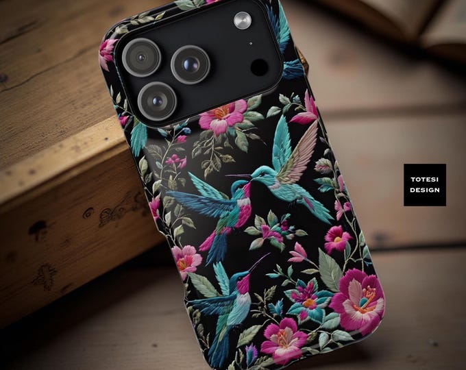 Hummingbird Dark Floral Magnetic  iPhone 17 16 15 14 13  Case: Vintage Style, MagSafe